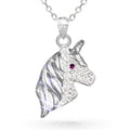 Cubic Zirconia Silver Unicorn Necklace for Girls Crystal Pendant Jewelry with Gift Box, 18 inch