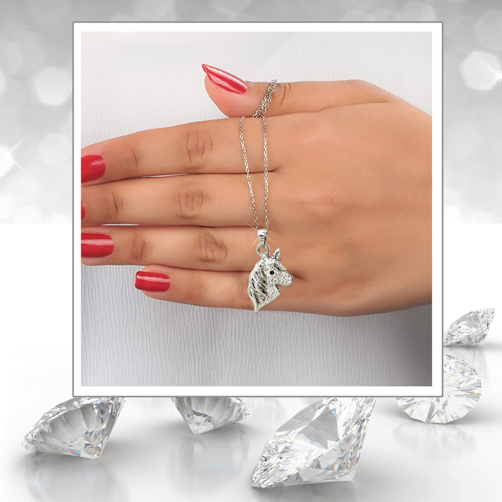 Cubic Zirconia Silver Unicorn Necklace for Girls Crystal Pendant Jewelry with Gift Box, 18 inch