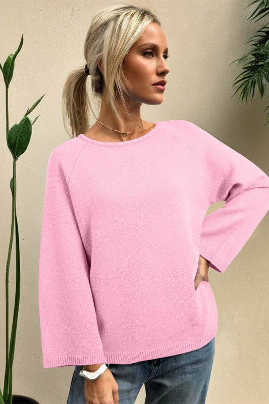 Solid Knit 3/4 Sleeve Dolman Sweater