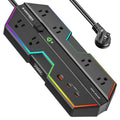 Gaming Power Strip, 6 AC Outlets, 4000J Surge Protector, PD 20W Fast Charging (2 USB-C, 1 USB-A), Wide-Spaced Outlet with RGB Lights for PC, e-Sports & Home Office