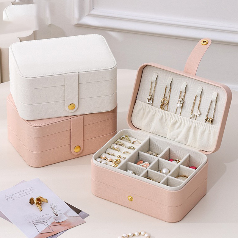 Portable household double-layer storage box with mirror