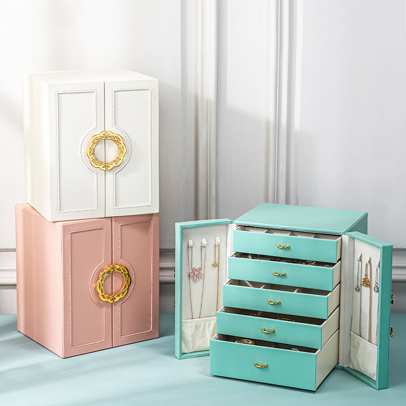 Multi-layer desktop household leather jewelry armoire