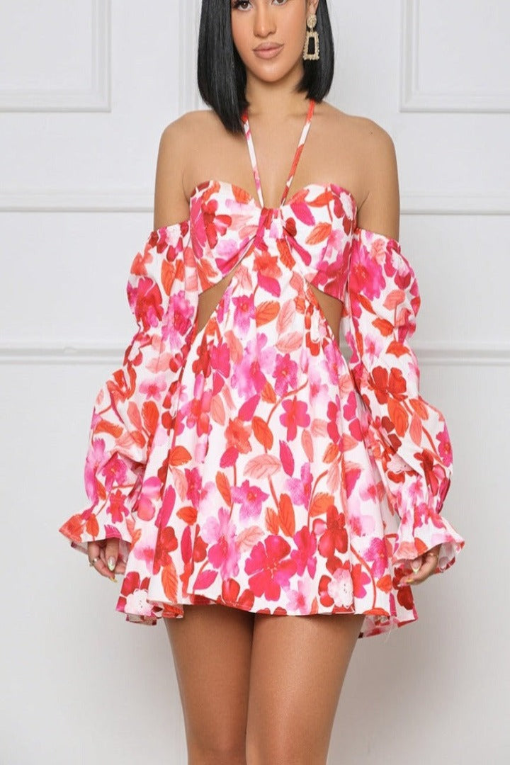 Poppy Fields Cut Out Mini Dress