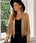 Fringe Trim Lapel Collar Cropped Blazer