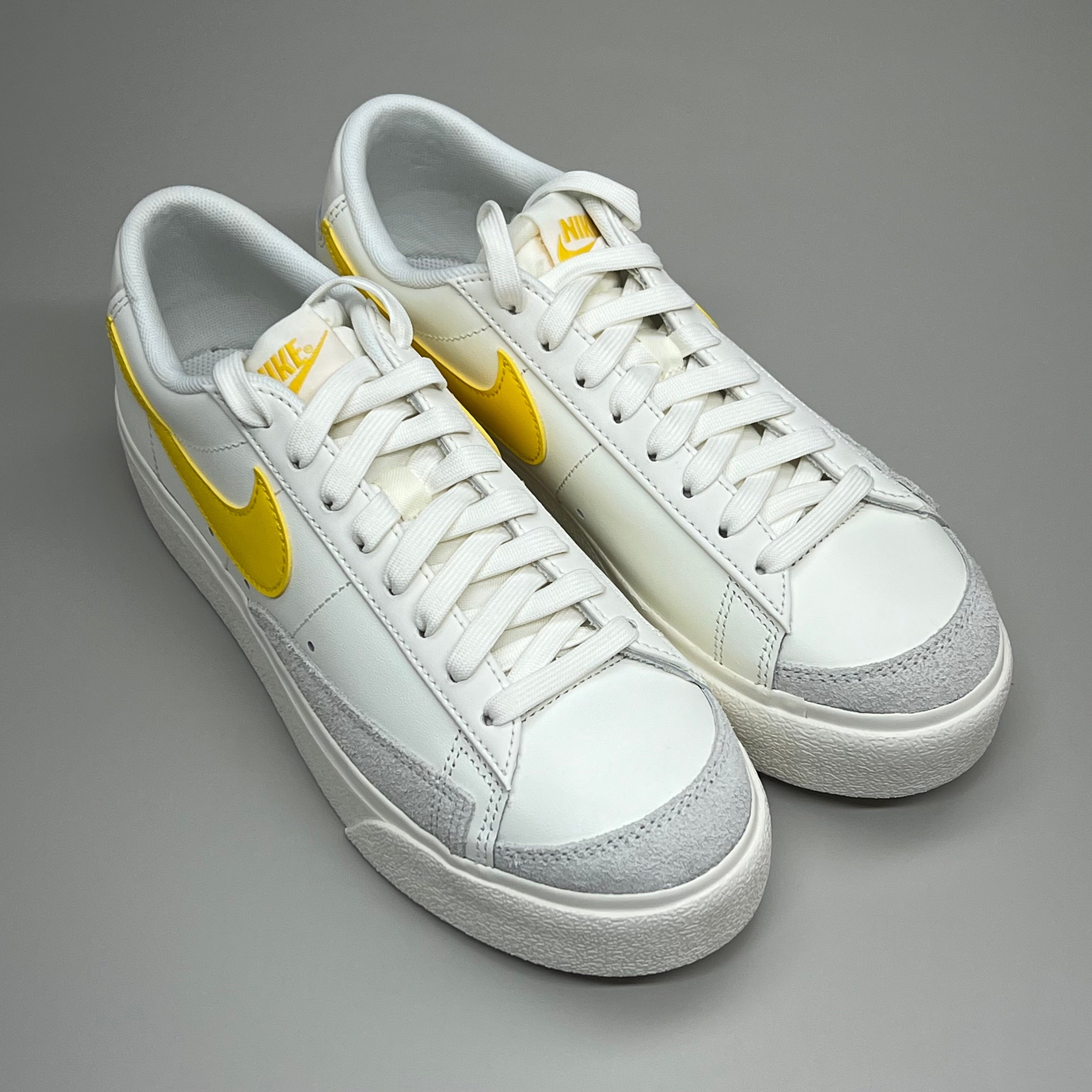 NIKE Blazer Low Cut Platform Sneaker Sz Women's 7.5 Men's 6 Yellow/Grey/White