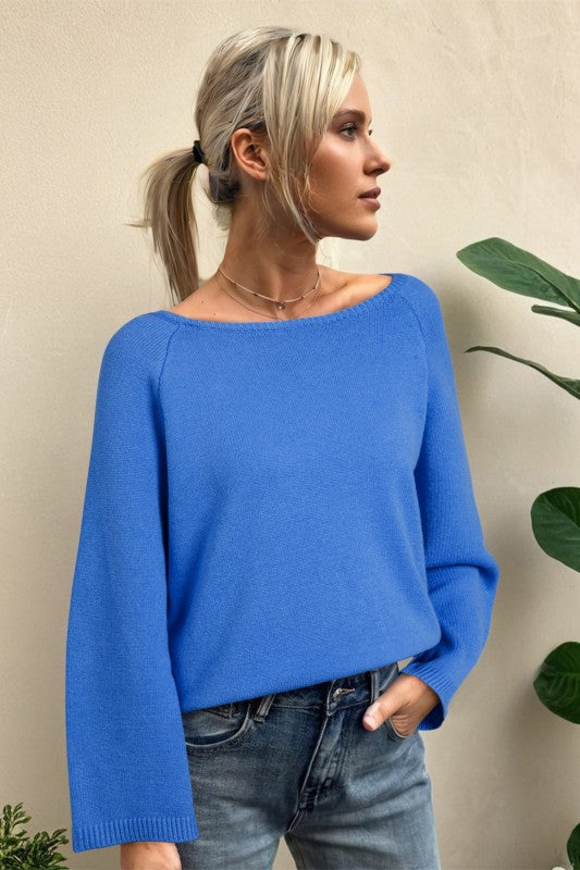 Solid Knit 3/4 Sleeve Dolman Sweater