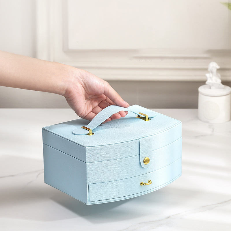 Double-layer portable makeup jewelry box with mirror