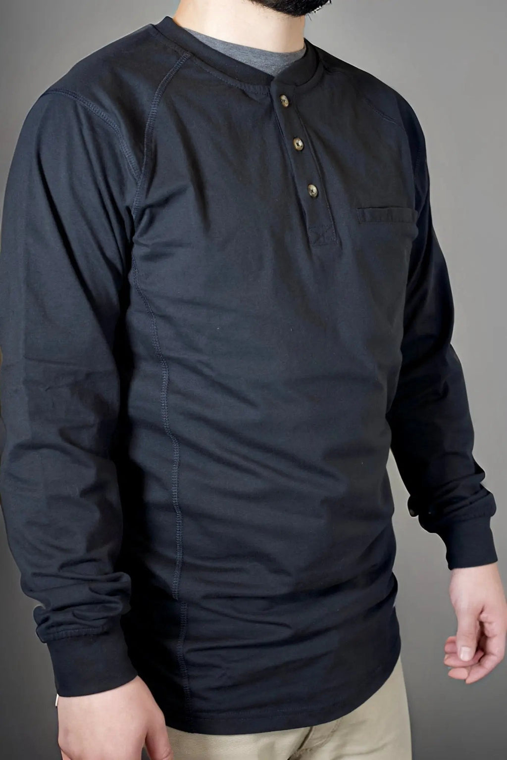 FR 3-Button Henley Shirt - Black