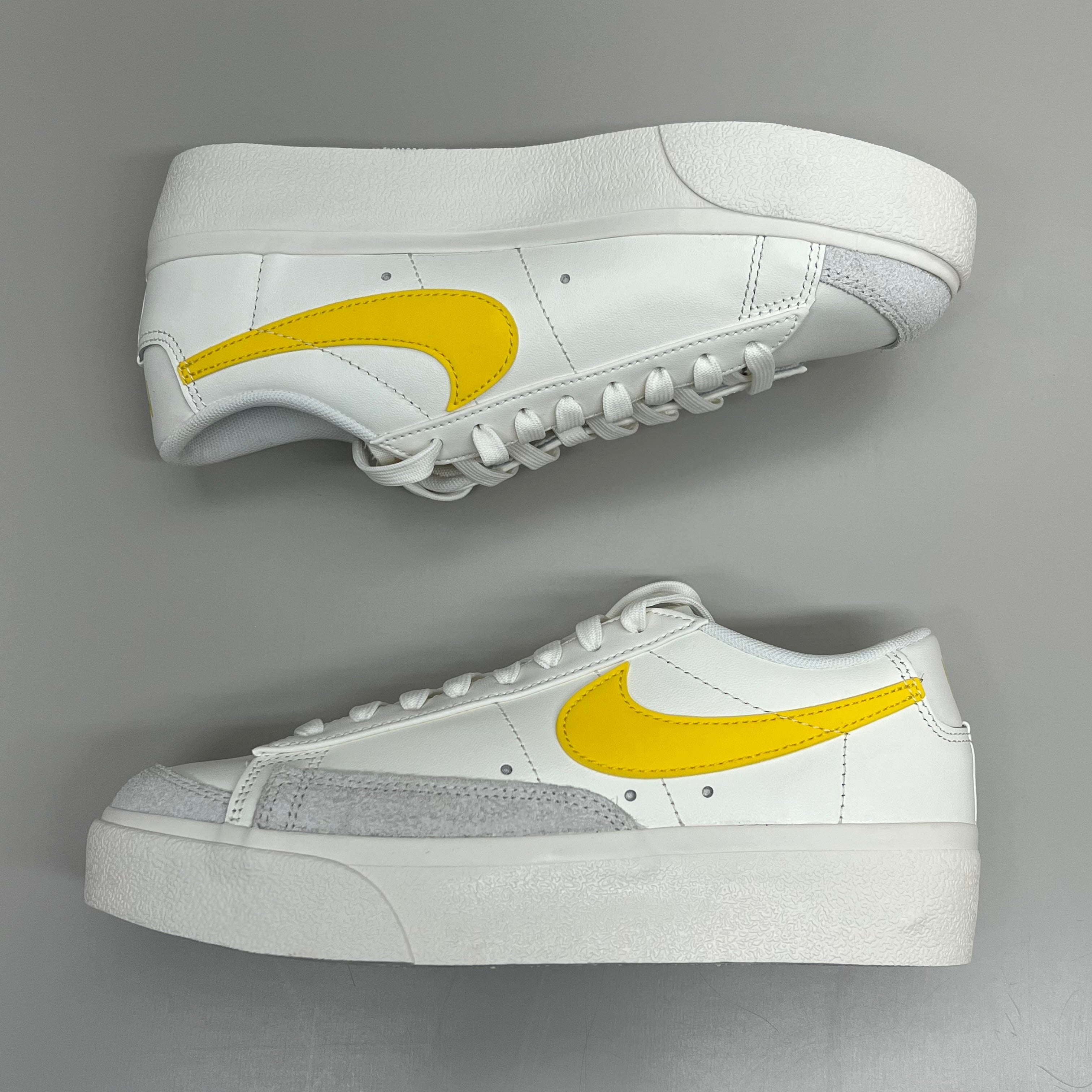 NIKE Blazer Low Cut Platform Sneaker Sz Women's 7.5 Men's 6 Yellow/Grey/White