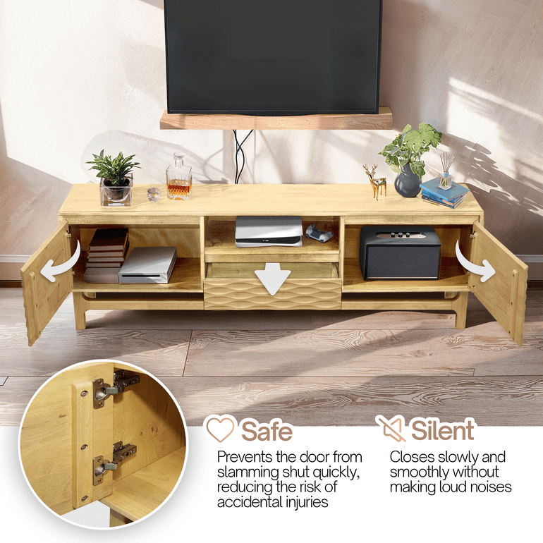 Acacia Elara Solid Wood TV Stand with Storage and Cable Management for TVs up to 80"