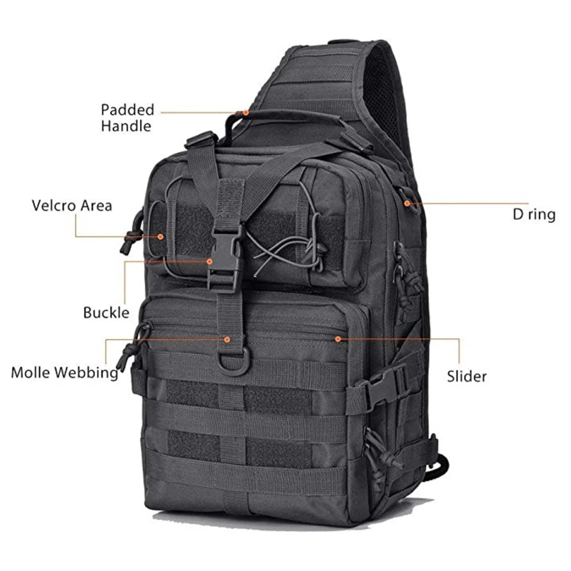 Jupitergear Tactical Military Sling Backpack 15L Shoulder Bag Molle Outdoor Daypack Backpack with Adjustable Strap
