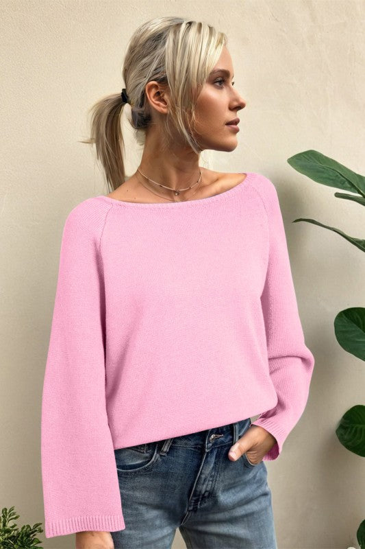Solid Knit 3/4 Sleeve Dolman Sweater