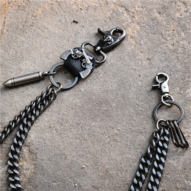 Punk double gun bullet pendant cowhide metal thick trouser chain