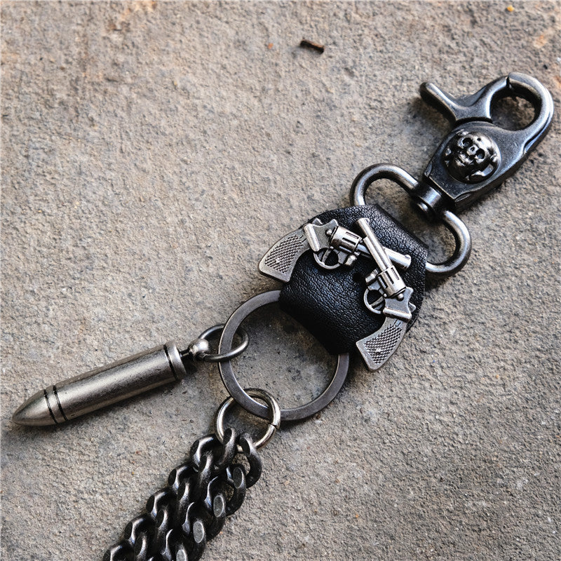 Punk double gun bullet pendant cowhide metal thick trouser chain