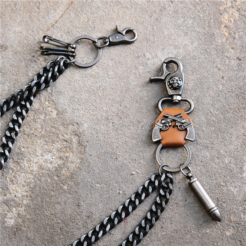 Punk double gun bullet pendant cowhide metal thick trouser chain