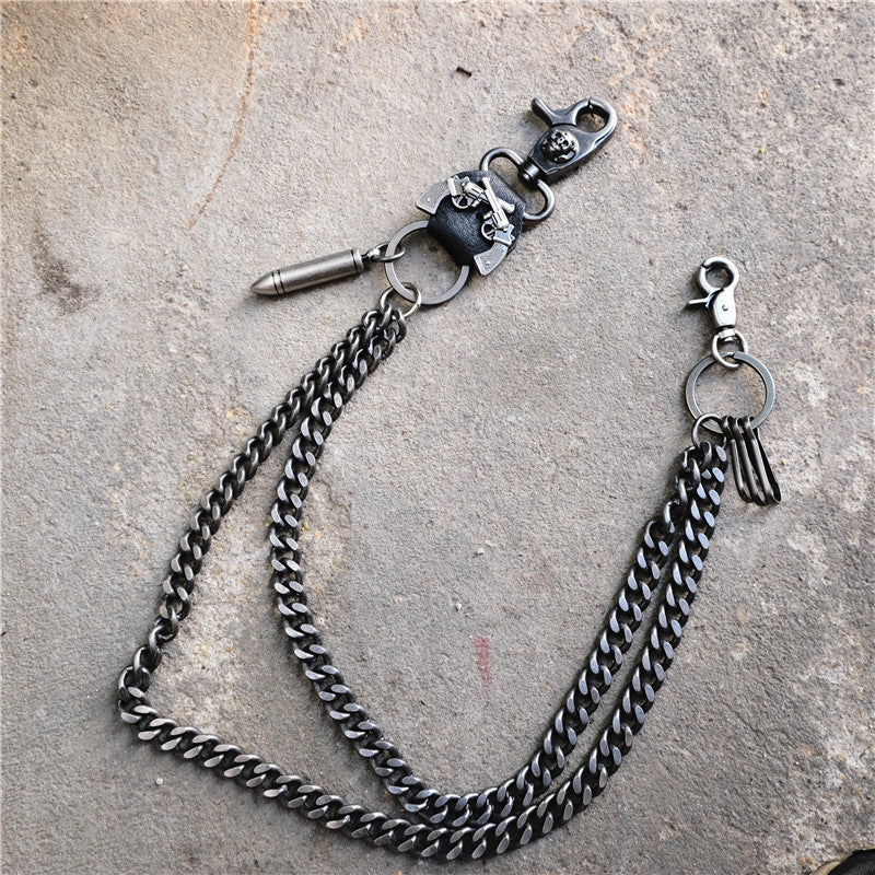 Punk double gun bullet pendant cowhide metal thick trouser chain