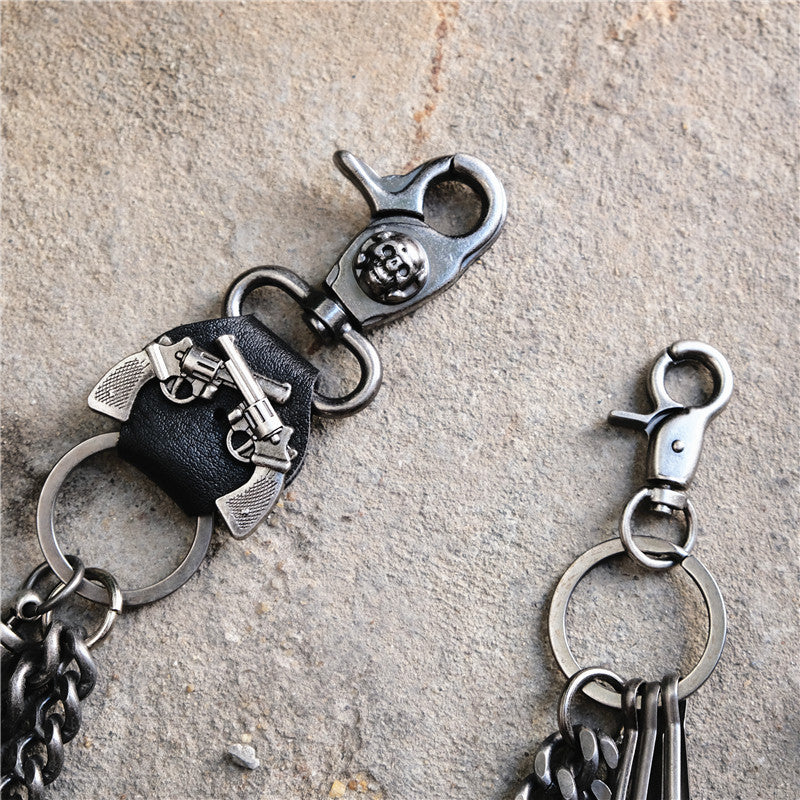 Punk double gun bullet pendant cowhide metal thick trouser chain