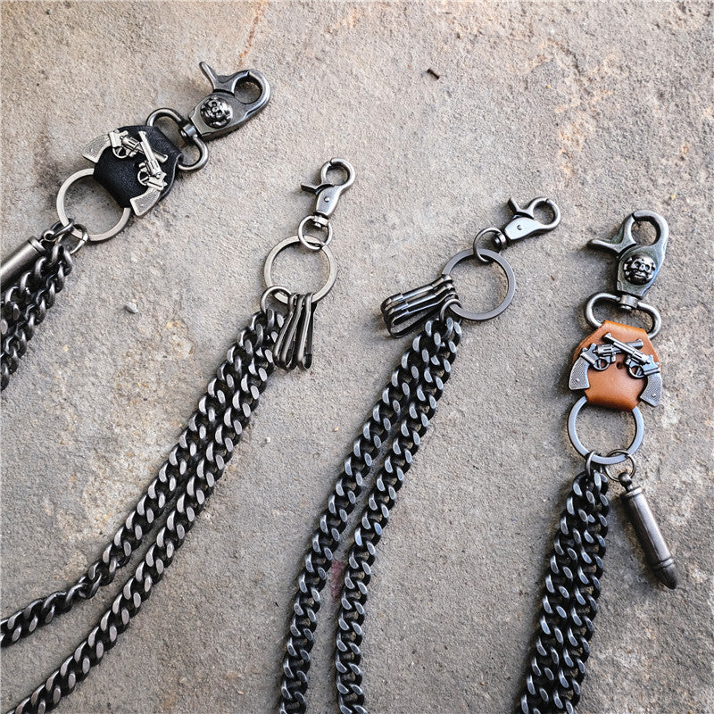 Punk double gun bullet pendant cowhide metal thick trouser chain