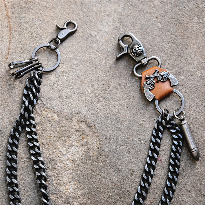 Punk double gun bullet pendant cowhide metal thick trouser chain