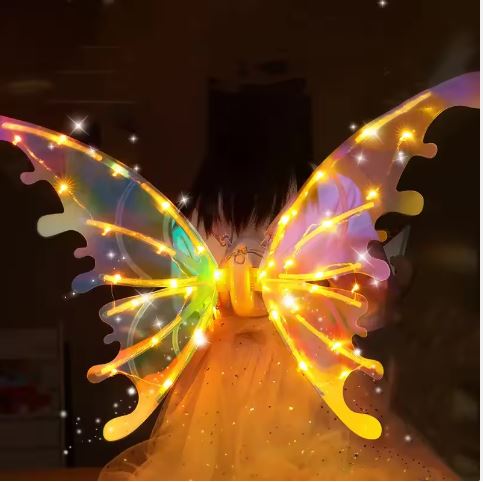 LED Moving Butterfly Angel Wings Electric Light Up Girls Costume Battery Operated