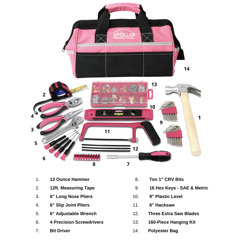 201 Piece Household Tool Kit in a Soft-Sided Tool Bag Pink - DT0020P