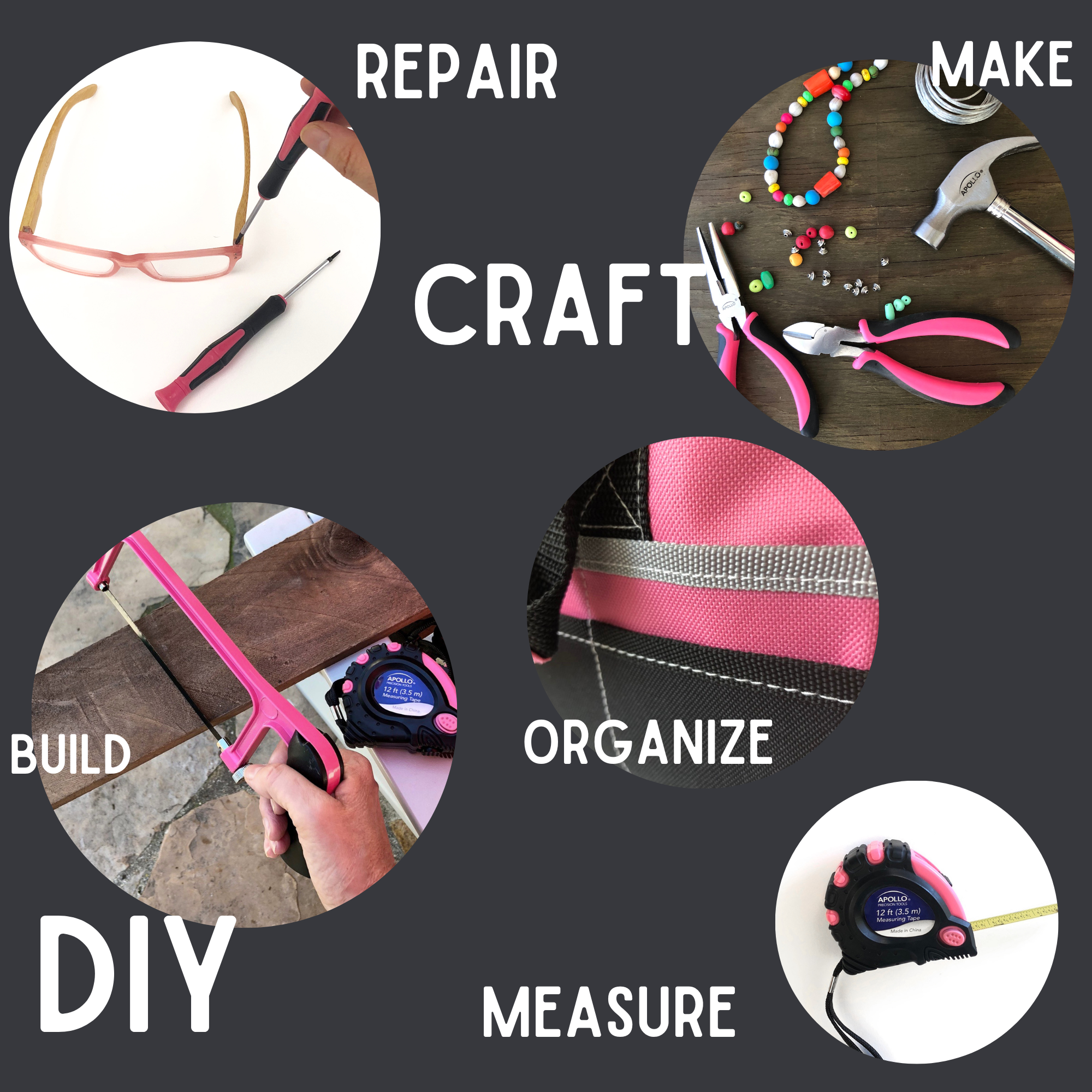 201 Piece Household Tool Kit in a Soft-Sided Tool Bag Pink - DT0020P