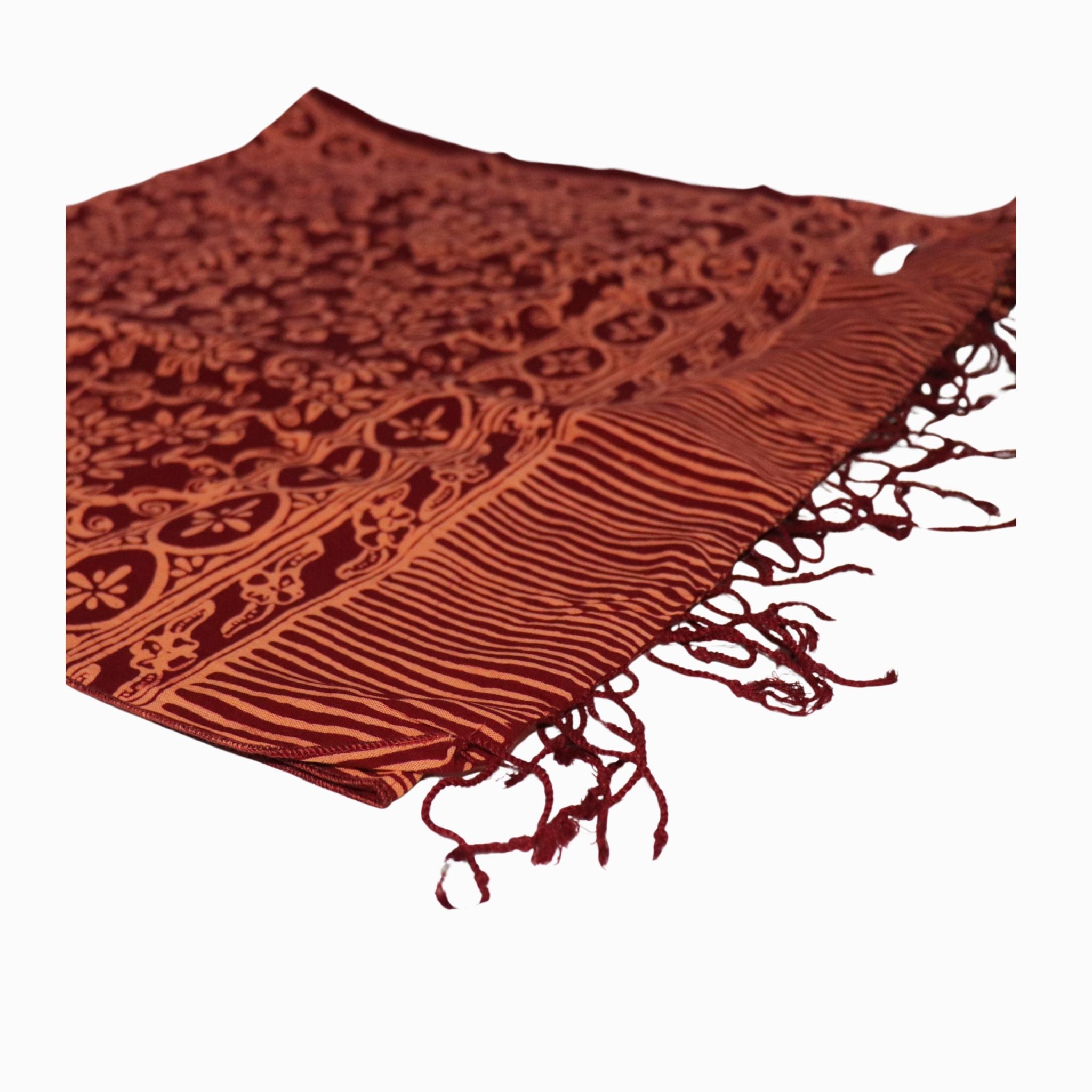 Handmade Batik Scarf, Soft Cotton, Loop, Red, Burgundy