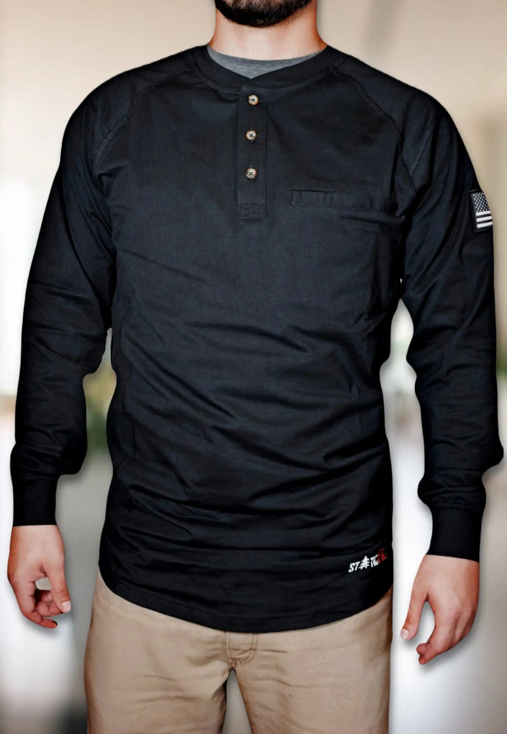 FR 3-Button Henley Shirt - Black