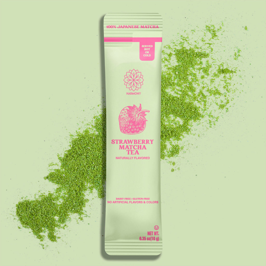 Harmony Matcha Strawberry – Premium Shade-Grown Japanese Matcha, Sweetened with Organic Sugar (10 Stick Packs)