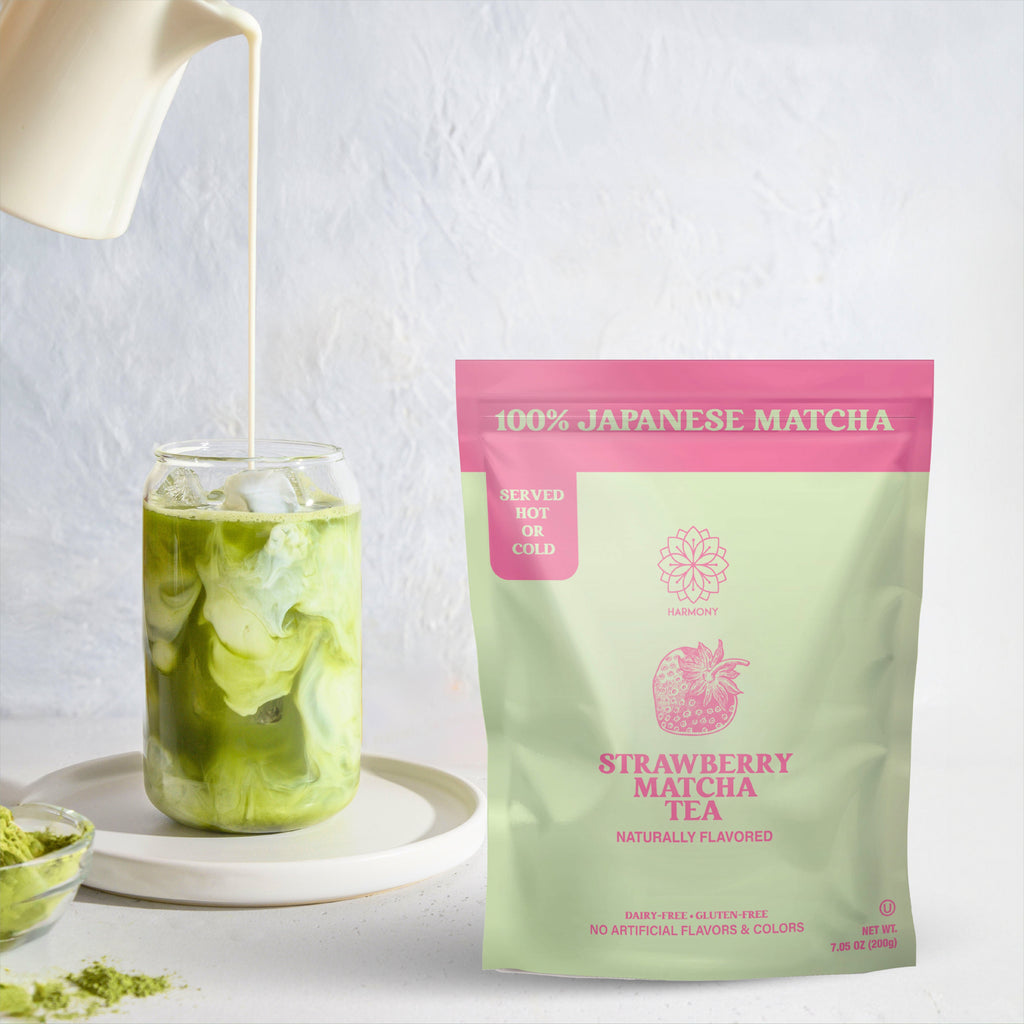 Harmony Matcha Strawberry – Premium Shade-Grown Japanese Matcha, Sweetened with Organic Sugar (10 Stick Packs)