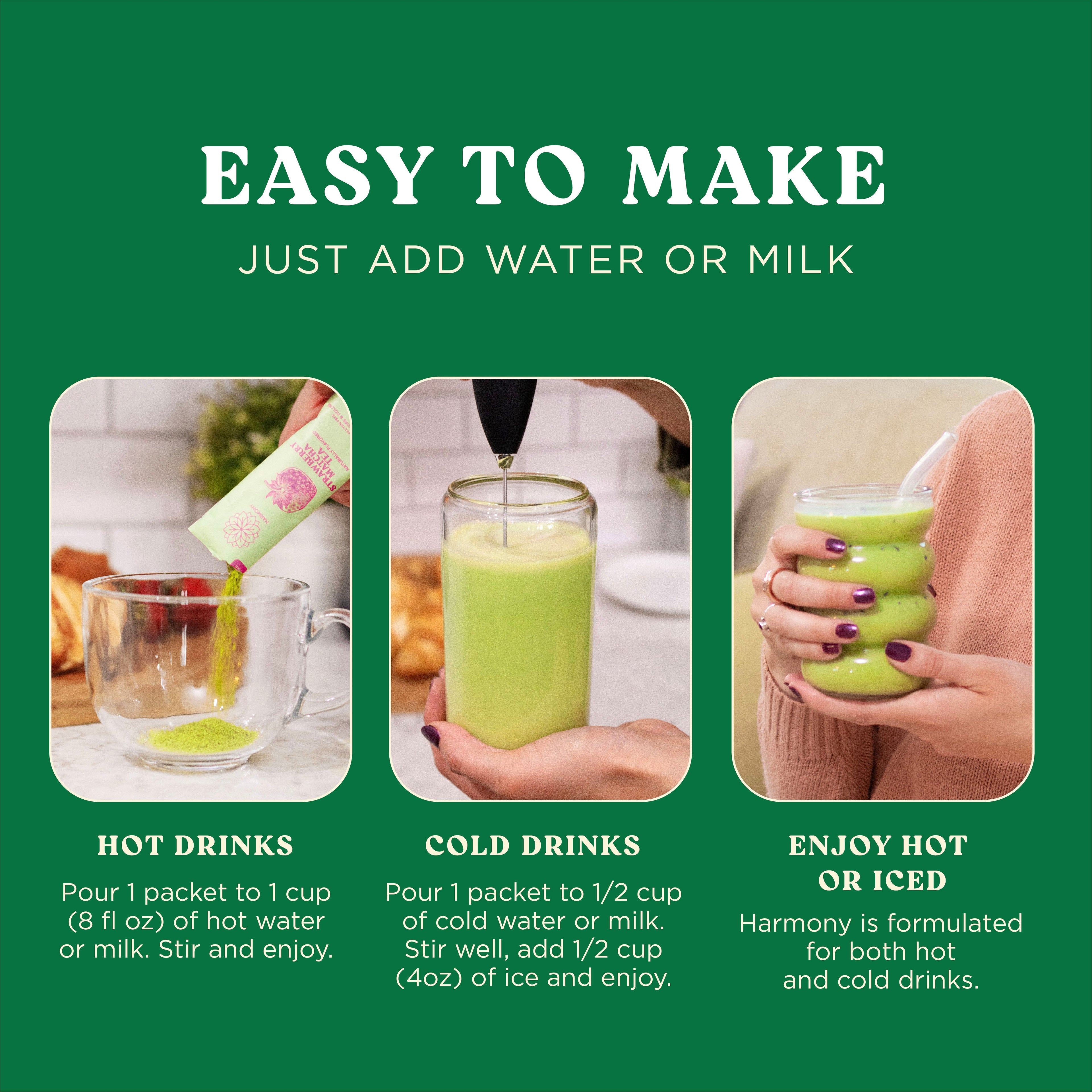 Harmony Matcha Vanilla – Premium Shade-Grown Japanese Matcha, Sweetened with Organic Sugar (10 Stick Packs)