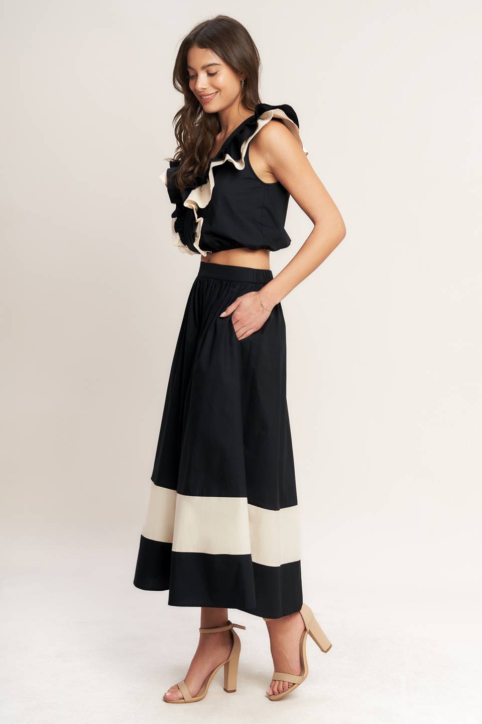 GALLERY CONTRAST FULL MIDI SKIRT