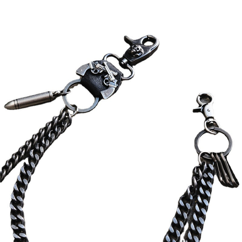 Punk double gun bullet pendant cowhide metal thick trouser chain