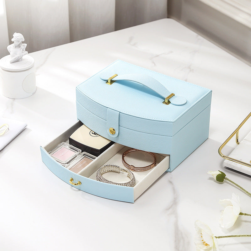 Double-layer portable makeup jewelry box with mirror