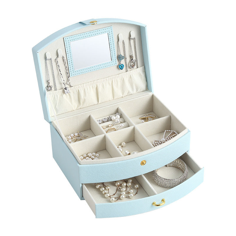 Double-layer portable makeup jewelry box with mirror