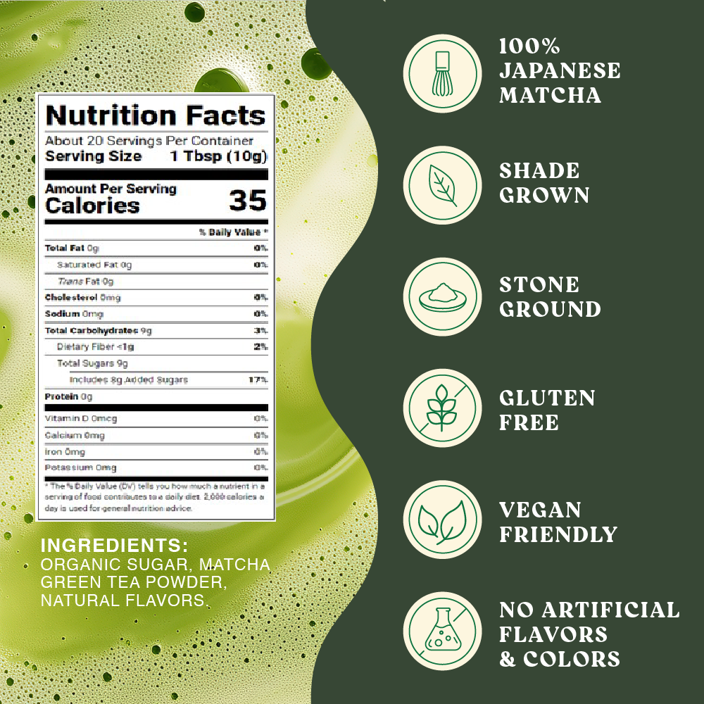 Harmony Matcha Vanilla – Premium Shade-Grown Japanese Matcha, Sweetened with Organic Sugar, 20 Servings