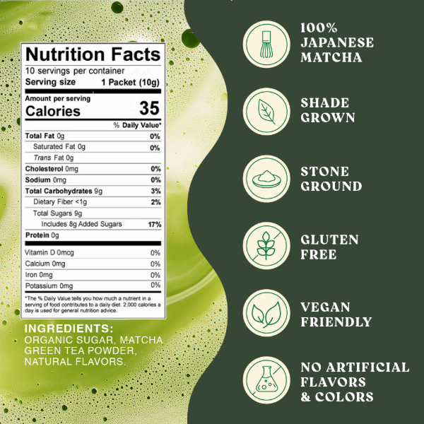 Harmony Matcha Vanilla – Premium Shade-Grown Japanese Matcha, Sweetened with Organic Sugar (10 Stick Packs)