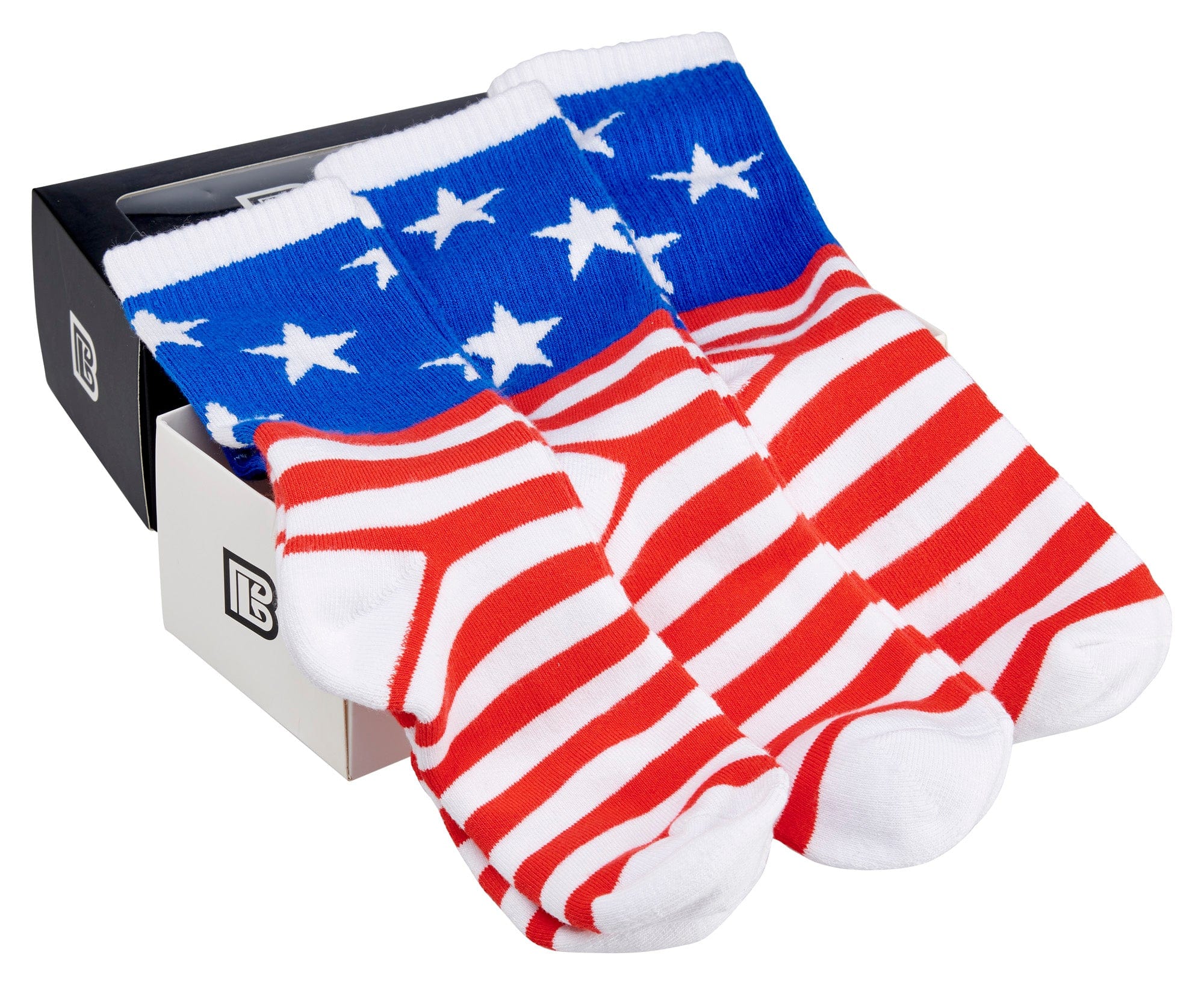Bamboo Sports Red White and Blue Premium Bamboo Rayon Crew Work Socks- Moisture Wicking, Odor Eliminating Red, White, and Blue American Flag 4th of July Socks for Men and Women Gift Box 3 Pair