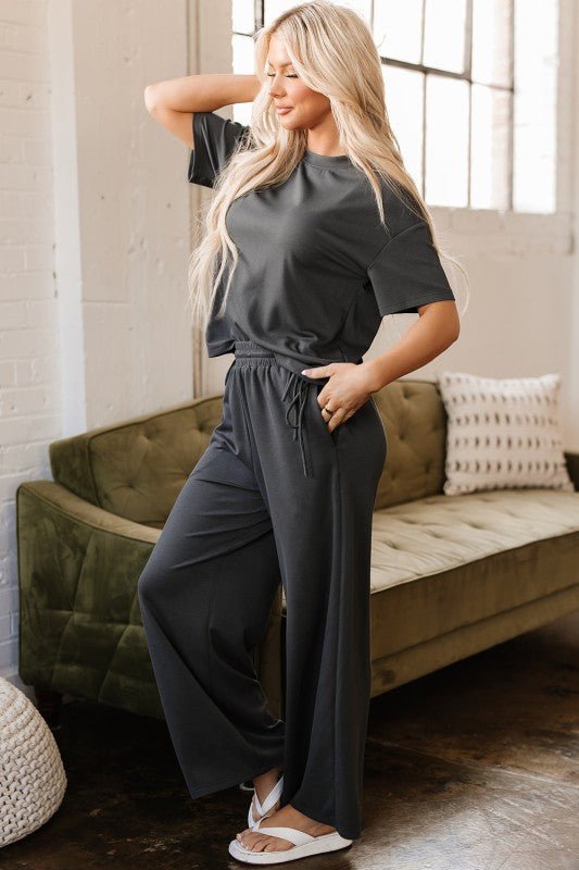 Dallas Drawstring Side Crewneck Tee and Loose Pant