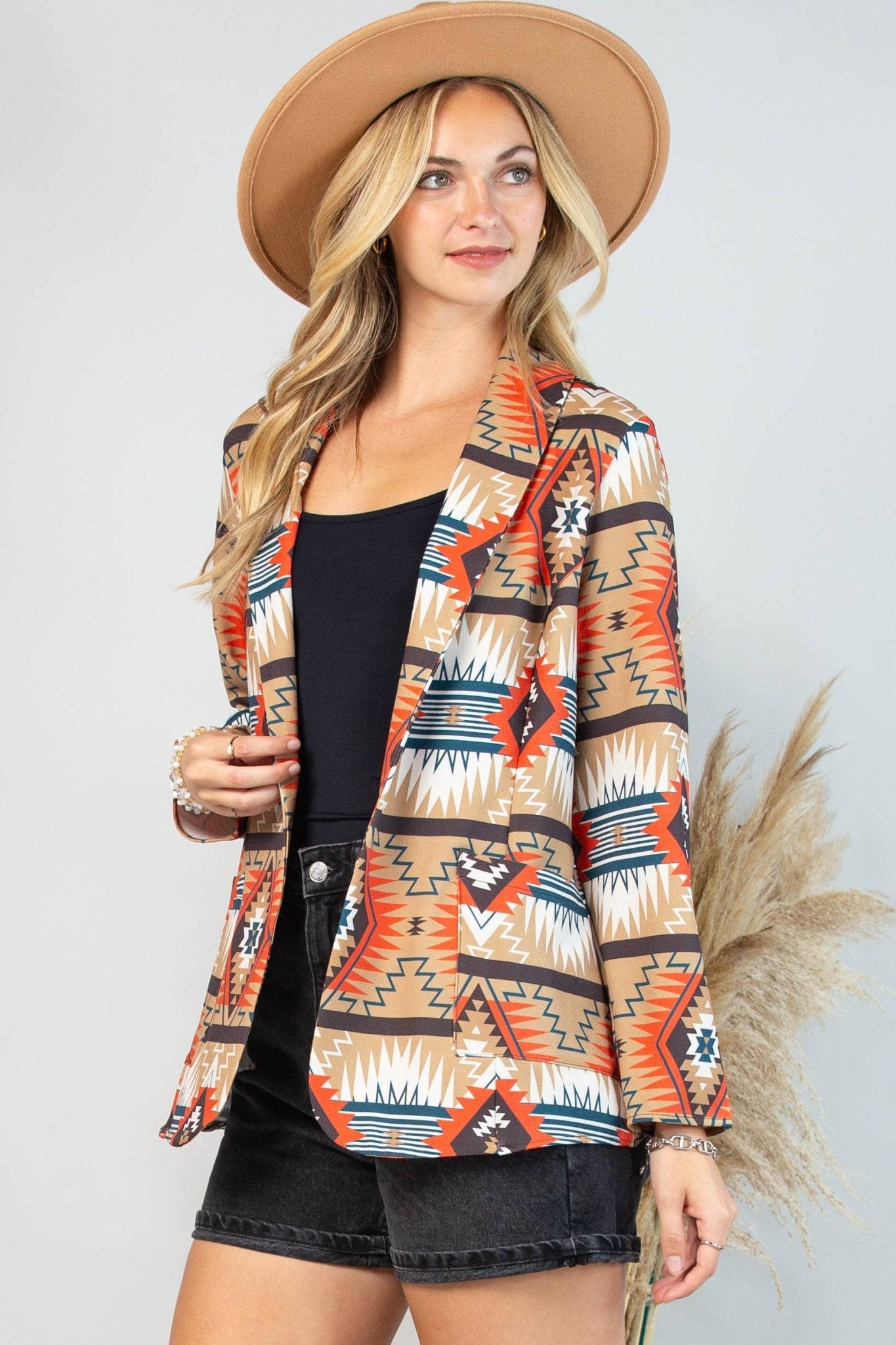 Ella Aztec Print Blazer with Pocket