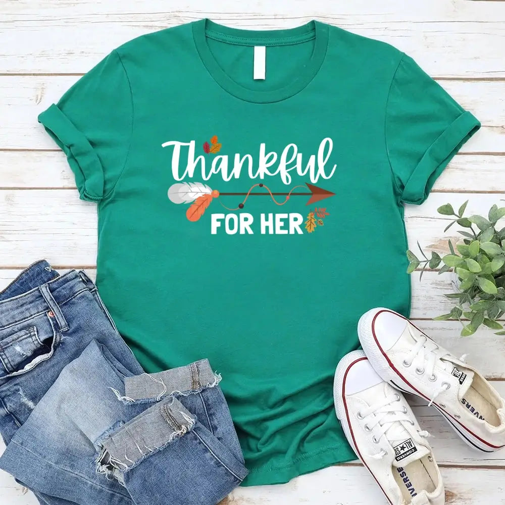 Thankful For Her/Him Thanksgiving Couple T-Shirt – Cute Matching Holiday Tees