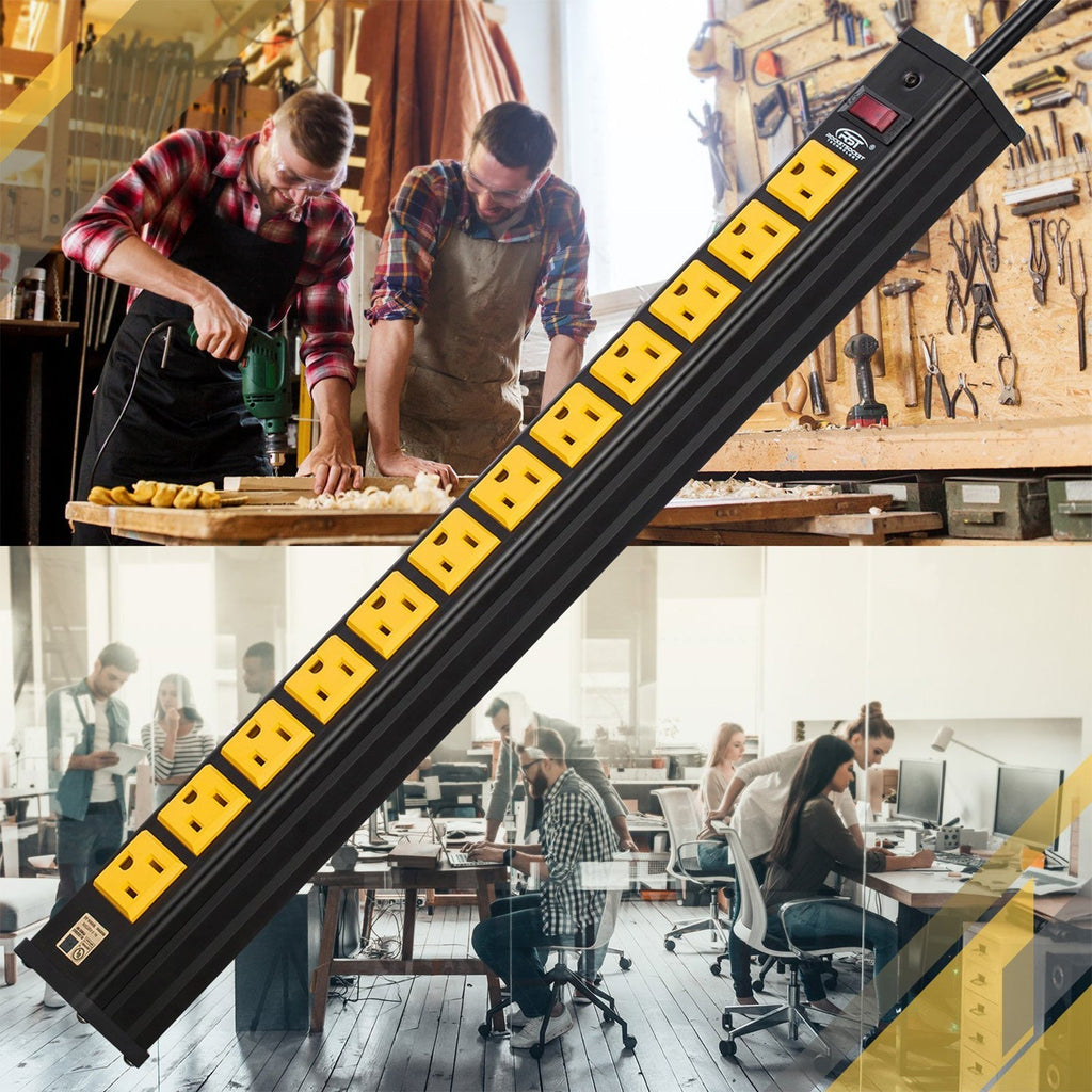 CRST 12 Outlets 2100 Joules Heavy Duty Metal Power Strip Surge Protector, 6FT Extension Power Cord, 15A Circuit Breaker, Mountable