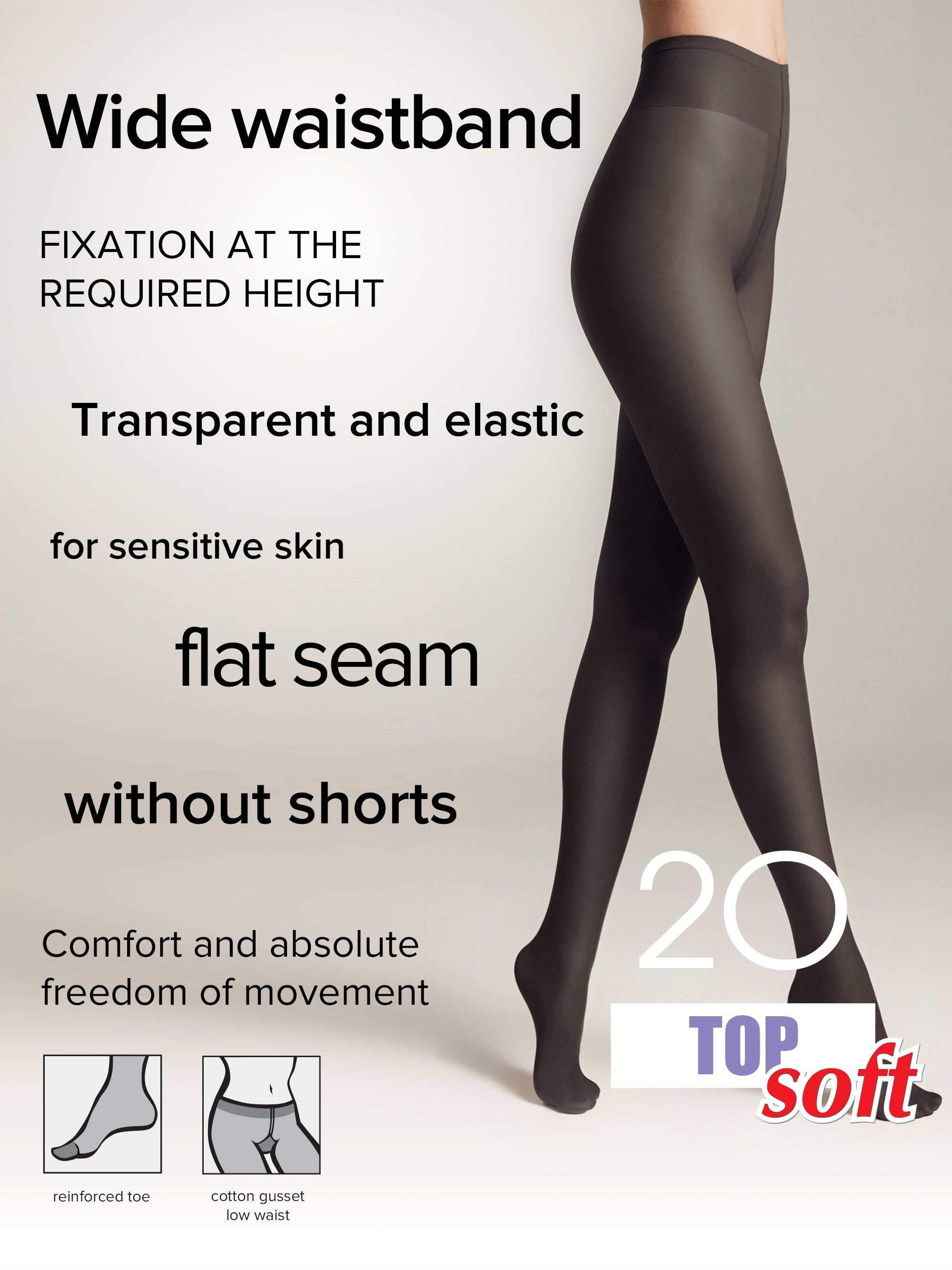 Tights Conte Top Soft 20 Den - Adjustable Fit for Sensitive Skin