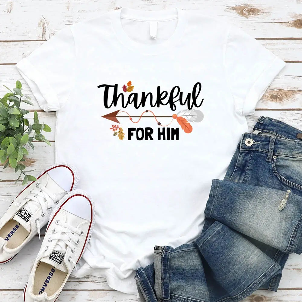 Thankful For Her/Him Thanksgiving Couple T-Shirt – Cute Matching Holiday Tees